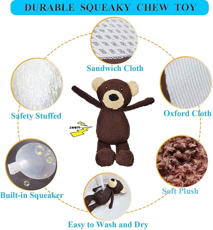 Squeaky Dog Toys for Large Dogs, Plush Dog Toys for Medium Dogs, Cute Animals Stuffed Dog Chew Toys to Keep Them Busy for Small Medium Large Breed - Bear L