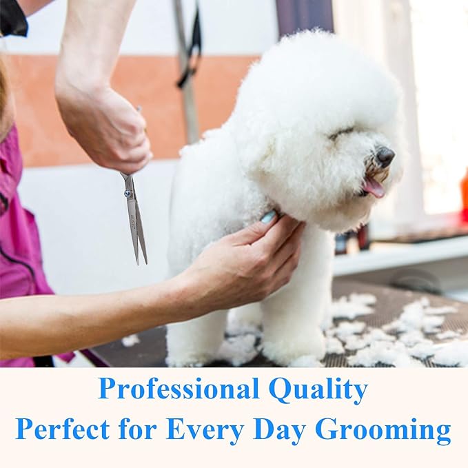 JASON Left Handed 7" Straight Dog Grooming Scissors, Premium Cats Grooming Shears Pets Trimming Kit with Offset Handle and a Jewelled Screw, Sharp, Comfortable