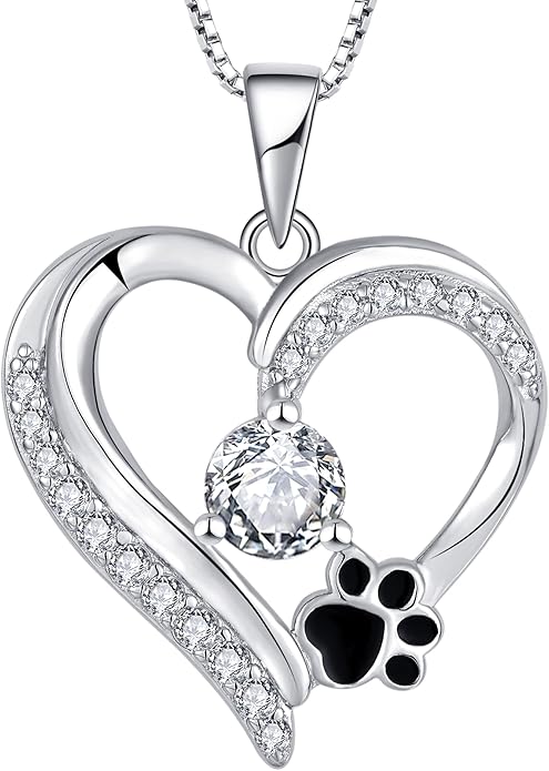 STARCHENIE Puppy Dog Necklace 925 Sterling Silver Love Heart Pendant Cat Pet Paw Print Jewelry for Women