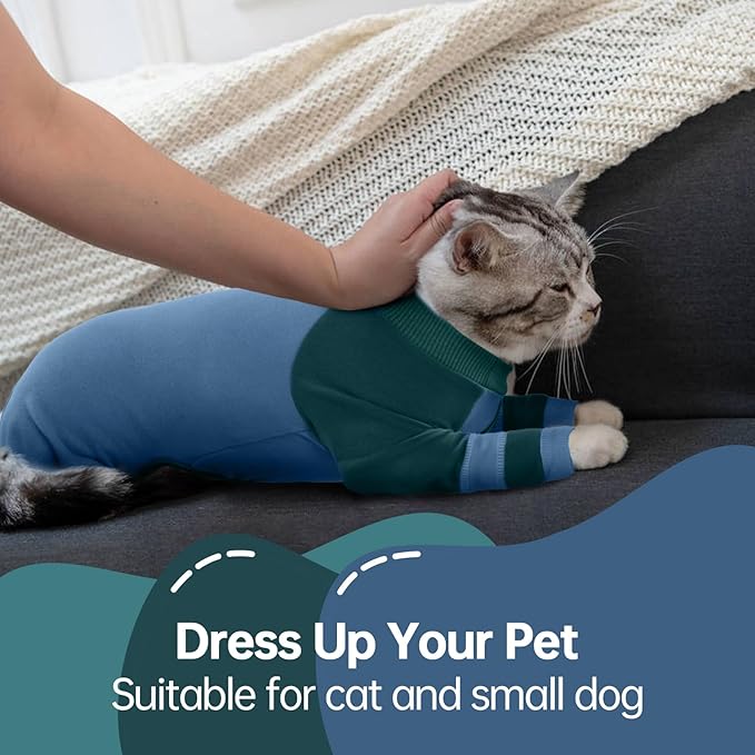 Sticky Hair Cat Clothes, Four-Leg Long Sleeve Cat Pajamas, Prevent Fur Shedding Kitten Onesie Shirts, Surgery Recovery Suit for Male Female, Wound Protection & Preventing Licking