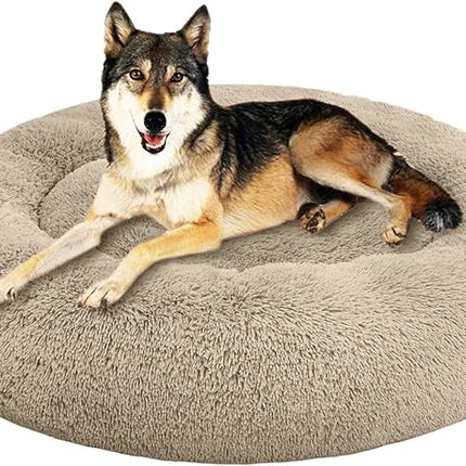 SAVFOX Plush Calming Dog Beds, Donut Dog Bed for Small Dogs, Medium, Large & X-Large, Comfy Cuddler Dog Bed and Cat Bed in Faux Fur, Washable Dog Bed, Multiple Sizes XS-XXL