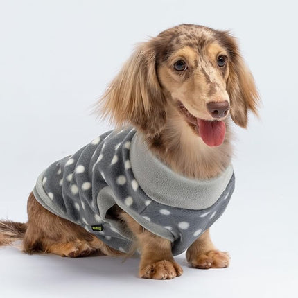 Fitwarm Polka Dot Dog Sweater - Cozy Winter Clothes for Small Dogs, Boy and Girl, Fleece Pullover Jacket, Light Grey and Dark Grey, White, Small