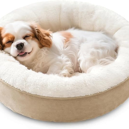 Love's cabin Round Donut Cat and Dog Cushion Bed, 25in Pet Bed for Small or Medium Dogs, Anti-Slip & Water-Resistant Bottom, Soft Durable Fabric Pet Beds, Washable Calming Cat & Dog Bed Camel