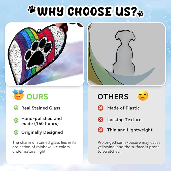 Stained Glass Rainbow Bridge Dog Memorial Gifts for Loss of Dog, Window Hanging Dog Memorial Suncatcher Sympathy Passing Away Pet Memorial Bereavement Dog Gifts, Paw Print