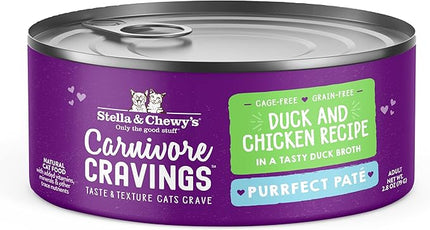 Stella & Chewy's Carnivore Cravings Purrfect Paté - Premium Grain-Free Wet Cat Food - Duck & Chicken Recipe - High Protein with Bone Broth - Perfect for Picky Eaters - 2.8oz Cans (24 Pack)