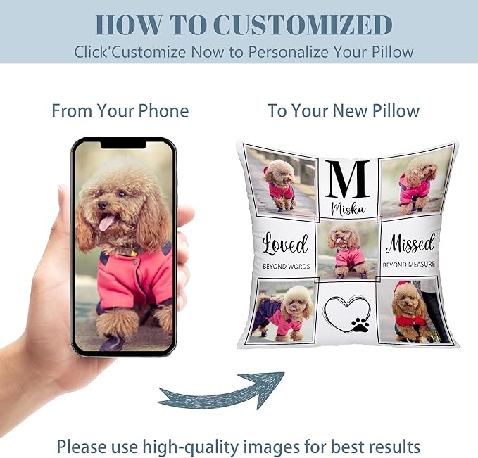 Funny DIY Custom Pet Memorial Gifts for Loss of Dogs, Personalized Dog Memorial Throw Pillows with Pictures Name, Pet Memorial Pillow, Customized Bereavement Sympathy Gifts for Pet Dog Cat Lover