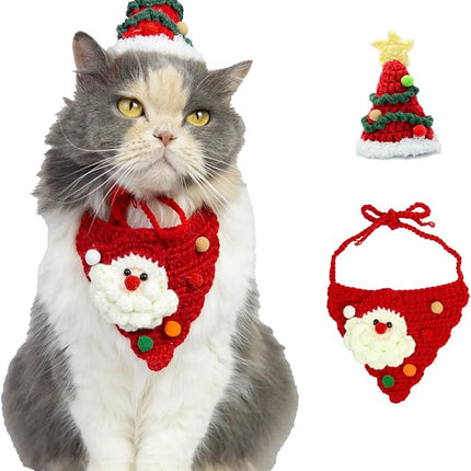 Handmade Cat Christmas Costume,Dog Outfits,Christmas Tree Dog Hat & Cute Santa Cat Bandana – Gifts for Cats and Small to Medium Sized Dogs,Outgoing,Party
