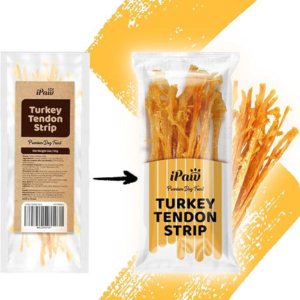 iPaw Turkey Tendon for Dogs 10 Packs/Box Bulk Pack, Ingredient Sourced from USA, Hypoallergenic, All Natural Human Grade Puppy Chew, Dog Treats for Signature Series, Rawhide Alternative