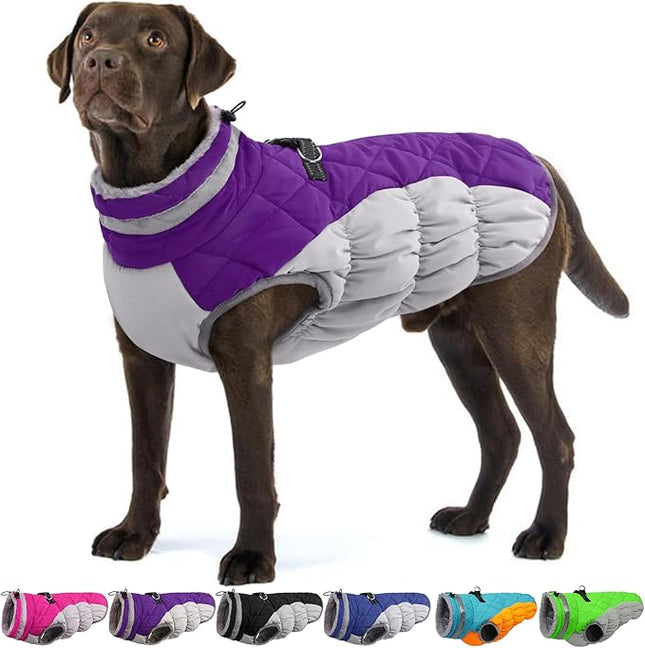 Large Dog Coat, XXLarge Dog Winter Coat, Waterproof Pet Jacket with Back Zipper,Extra Large Pet Coats, Warm Fleece Jacket with D-Ring, Windproof Winter Clothes Golden Retriever,Purple,XXL
