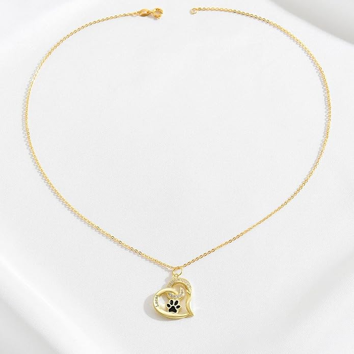 Customized Paw Print Necklace Personalized Pet Name Necklace Custom Engraved Dog Cat Paw Pendant Necklace Pet Memorial Gift for Pet Lovers