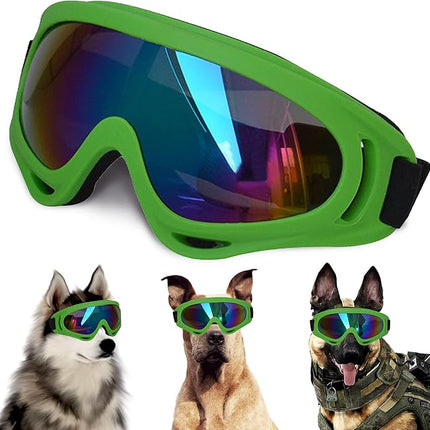 Large Dog Sunglasses With Adjustable Strap UV Protection, Windproof Puppy Eyewear, Suitable for Medium-Large Pets, Eyes Protection, Soft Goggles (Green Frame)