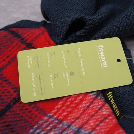 Fitwarm Tartan Plaid Dog Hoodie, Knitted Dog Clothes for Small Dogs Boy, Pet Sweater with Hood, Cat Fleece Lined Winter Outfit, Red, Navy Blue, Medium