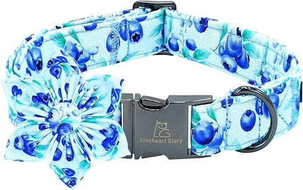 Lionheart glory Dog Collar with Flower Blueberries Print Collars for X-Small Dogs, Spring Summer Cute Duty Adjustable Dog Flowers Collar Puppy Collars Bows Pet Gift