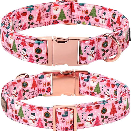 Lionet Paws Christmas Dog Collar with Sailor Bow, Cute Ho Christmas Tree Snowman Pink Dog Collar Bow Tie for Dogs, Small, Neck 10-16 inches