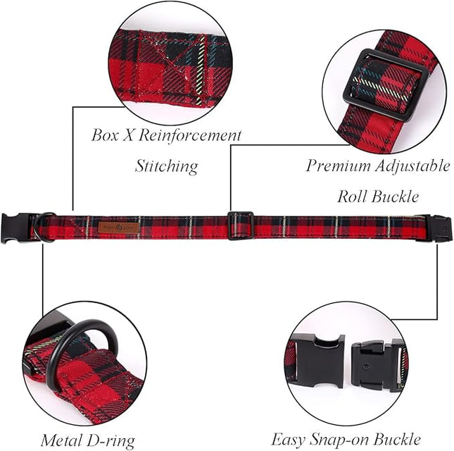 Lionet Paws Christmas Dog Collar with Flower, Dog Flower Collar with Metal Buckle for Dogs, Adjustable Comfortable Dog Collar Girl Gift, L, Neck 16-24 in