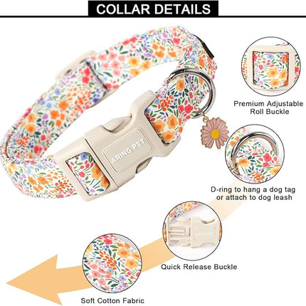 ARING PET Summer Dog Collar - Cute Floral Cotton Collar for Small, Medium & Large Dogs