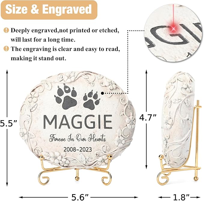 Personalized Pet Memorial Stone – Custom Engraved Headstone for Dog, Cat, Rabbit & Small Animals – Outdoor Grave Marker for Garden or Yard, Pet Tombstone for Loss of Beloved Pet