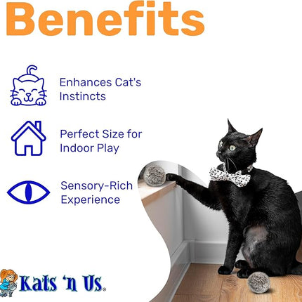 Kats'N Us 2 Inch Pack of 5 Real Rabbit Fur Jumbo Pom Pom Cat Toys – Natural Color Balls for Cats & Kittens – Interactive Prey-Like Toys for Indoor Chasing, Batting & Play.