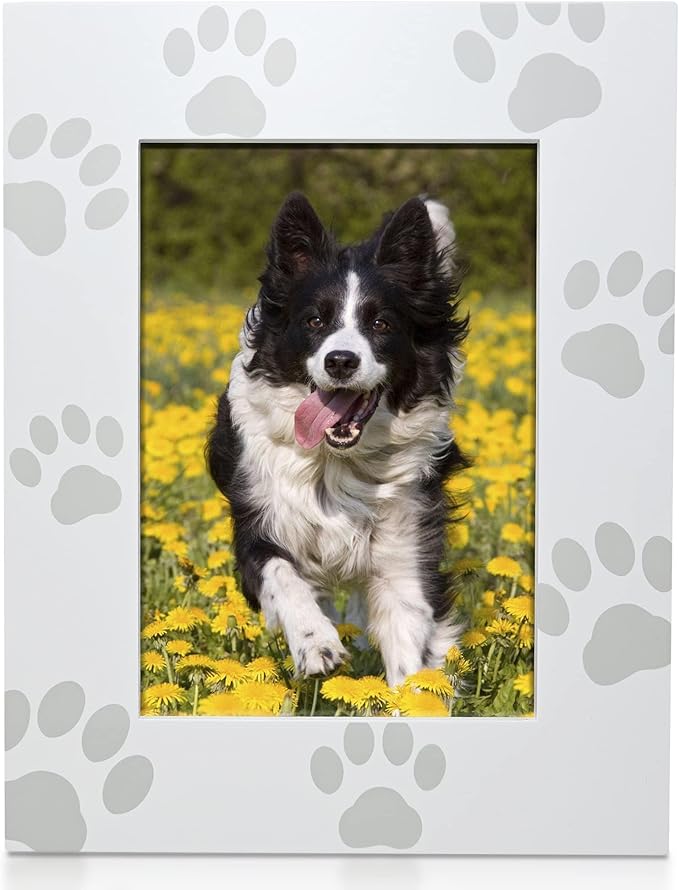 Green Pollywog Screenprinted Paw Print Picture Frame | White Hand-Finished Pinewood | Fits 5” x 7” Photo | Pet Lover Gift