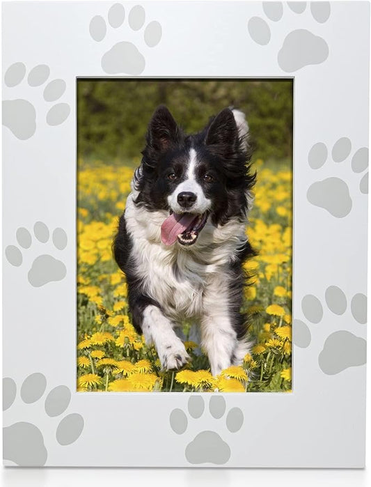 Green Pollywog Screenprinted Paw Print Picture Frame | White Hand-Finished Pinewood | Fits 5” x 7” Photo | Pet Lover Gift