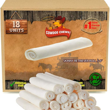 Cowdog Chews 5-6 Inches Rawhide Retriever Roll - Chewing Dog Treat, 100% Natural - Natural Grass Fed Livestock Sourced (18 Pack)