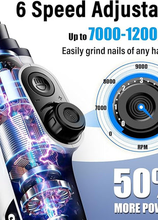 Casfuy Smart 6-Speed Dog Nail Grinder - 50% More Power Pet Nail Grinder with 2 LED Lights Quiet Rechargeable Electric Dog Nail Trimmers File Toenail Grinder for Large Medium Small Dogs & Cats (White)