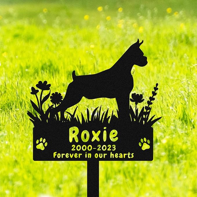 Custom Metal Boxer Dog Memorial Grave Marker Sympathy Garden Stake, Personalized Flowers Boxer Dog Memorial Stake Grave Marker, Customized Boxer Dog Memorial Gifts Pet Loss Stake Headstone