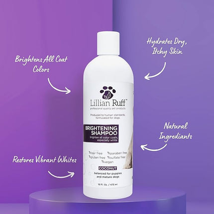Lillian Ruff Brightening Shampoo & Oatmeal Conditioner Set for Dogs – Safe for Cats - Tear Free Coconut Scent with Aloe for Normal, Dry & Sensitive Skin