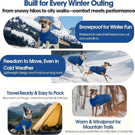 QBLEEV Warm Dog Jacket - Reflective, Adjustable Winter Coat with Turtleneck for Cold Weather, Waterproof Fleece Snowsuit for Small, Medium, Large Dogs