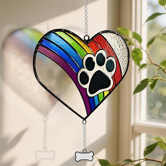 Stained Glass Rainbow Bridge Dog Memorial Gifts for Loss of Dog, Window Hanging Dog Memorial Suncatcher Sympathy Passing Away Pet Memorial Bereavement Dog Gifts, Paw Print