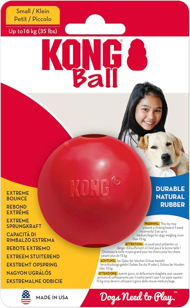 KONG Ball with Hole - Durable Dog Fetch Toy for Training, Interactive Playtime & More - Classic KONG Natural Rubber Ball - Red - For Small Dogs