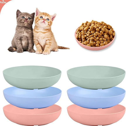 6-Pieces Whisker Fatigue Cat Bowl - 5.5 Inch Shallow Cat Food Dish Wide Cats Wet Feeding Bowls, PET Plate for Kittens and Short Legged Cats (Type-A, 6Packs Plastic)