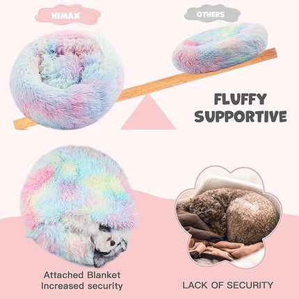 Himax Dog Beds for Large Dogs, Donut Dogs Beds with Blanket Attached, Calming Round Dog Bed Washable(20"/26"/35") Multicolor
