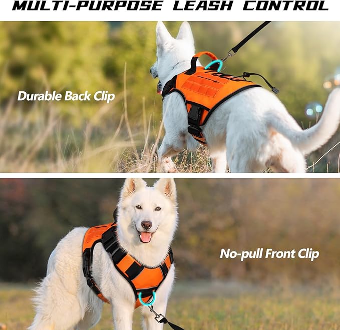 WINGOIN Tactical Dog Harness for Extra Large Dogs, Heavy Duty No Pull Dog Harness with Handle, Adjustable Reflective Military K9 Big Dog Vest for Great Dane, Walking, Training, Hunting, Orange (XXL)