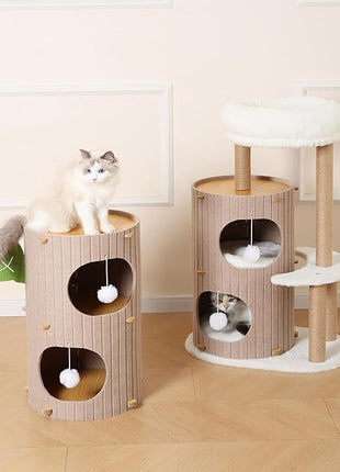 Cat House for Indoor Cats, 2-Storey Large Cat Bed Cave, Felt Covered Cats Tunnel Condo,23.6"