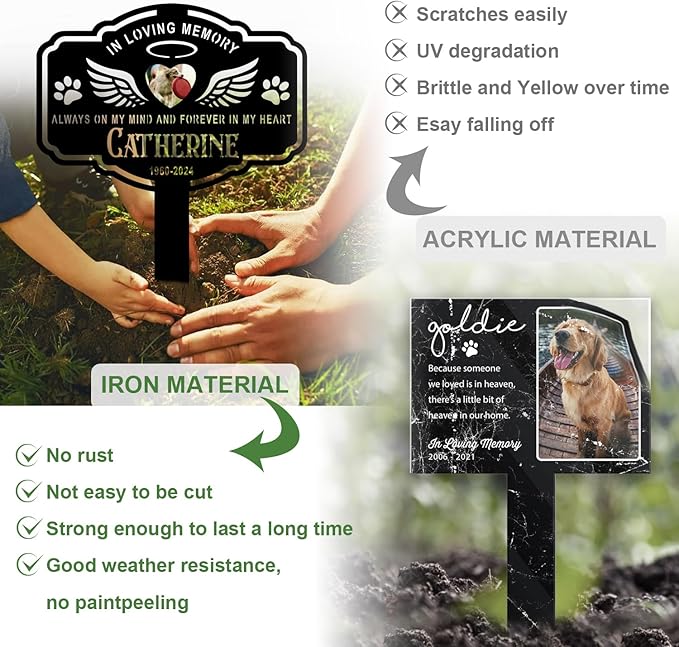 Personalized Metal Dog Grave Markers Stake, Pet Memorial Outdoor Garden Sign Plaque, Custom Pets Name Marker for Cemetery, Pet Loss Sympathy Gift