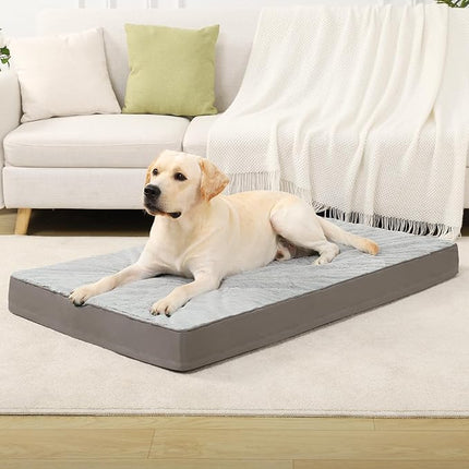 KSIIA Orthopedic Dog Bed - Waterproof, Large Size, Plush, Washable, Egg Crate Foam, Removable Cover, Non-Slip Bottom, 44 x 32 Inch, Gray