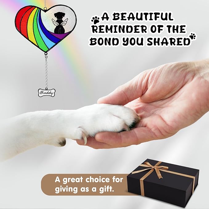 Stained Glass Rainbow Bridge Dog Memorial Gifts for Loss of Dog, Window Hanging Dog Memorial Suncatcher Sympathy Passing Away Pet Memorial Bereavement Dog Gifts, Angel Dog