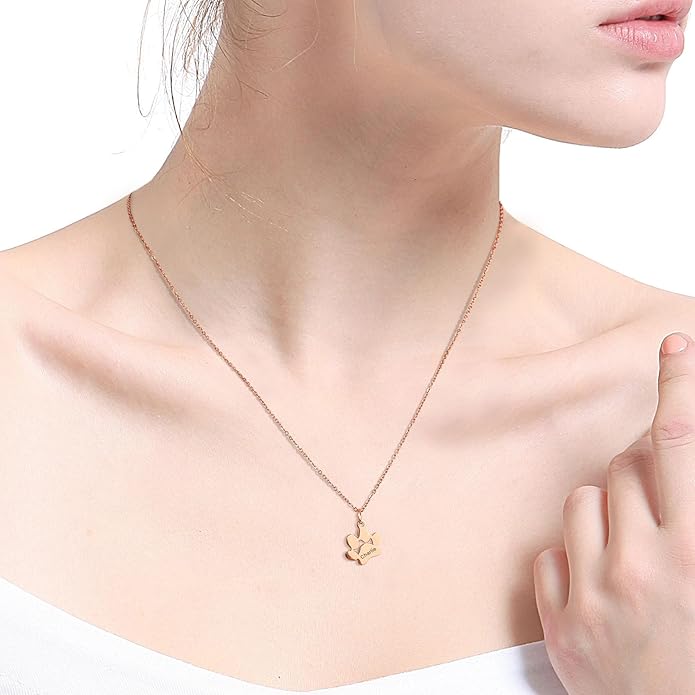 MeMeDIY Personalized Paw Print Necklace for Women Engraved Name Dog Paw Necklace Stainless Steel/925 Sterling Silver Paw Necklace Pet Memorial Necklace 1-4 Cat Paw Print Necklace