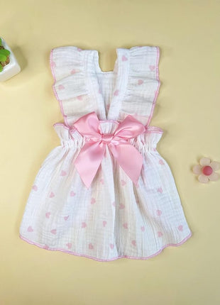 QWINEE 2 Piece Cute Heart Pattern Dog Dress Ruffle Trim Princess Dress Cat Vest Dress Lace Trim Summer Dress Pet Clothes for Small Medium Cats Dogs Kitten Puppy Multicolor A Large