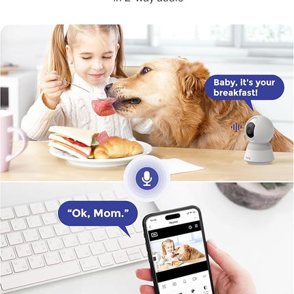Hugolog 3K 5MP Indoor Pan/Tilt Security Camera with Auto-Focus,Ideal for Baby Monitor/Pet Camera/Home Security,Starlight Color Night Vision,Human/Pet AI,Noise Reduction,US Cloud,Works with Alexa