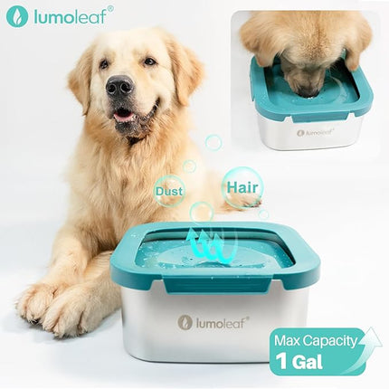 LumoLeaf 1 Gallon No Spill Dog Water Bowl, Stainless Steel Splash Proof Max Capacity Dog Water Bowl 4 Liter, Non-Slip Slow Water Feeder Dispenser with Replacement Filter, Vehicle Travel Water Bowl