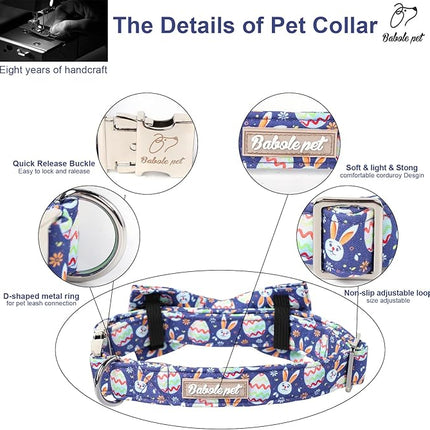 Easter Dog Collar with Bow Tie- Adjustable Easter Bunny Eggs Dog Collar Cute Rabbit Bowtie Metal Buckle Puppy Collars for Small Medium Large Dogs L