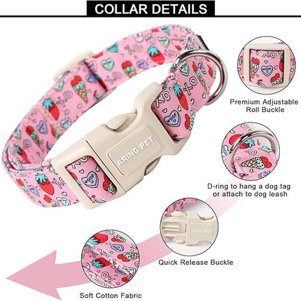 ARING PET Valentine's Day Dog Collar-Cotton Pink Girl Dog Collars, Adjustable Valentine Pet Collars Puppy Collar with Quick Release Buckle for Girl&Boy Dogs