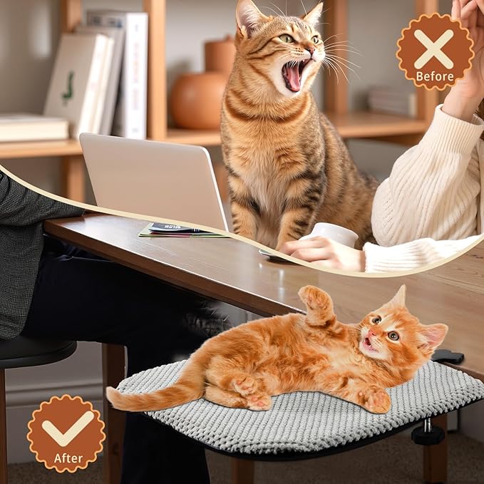 BESTISAN Durable Cat Bed Desk-Metal Frame &Flannel Fabric Soft Cover,Sturdy&Comfortable for Indoor Pets,Spacious Cat Beds for Office Desk and Game Island Table,Removable Washable,Supports to 30 lbs