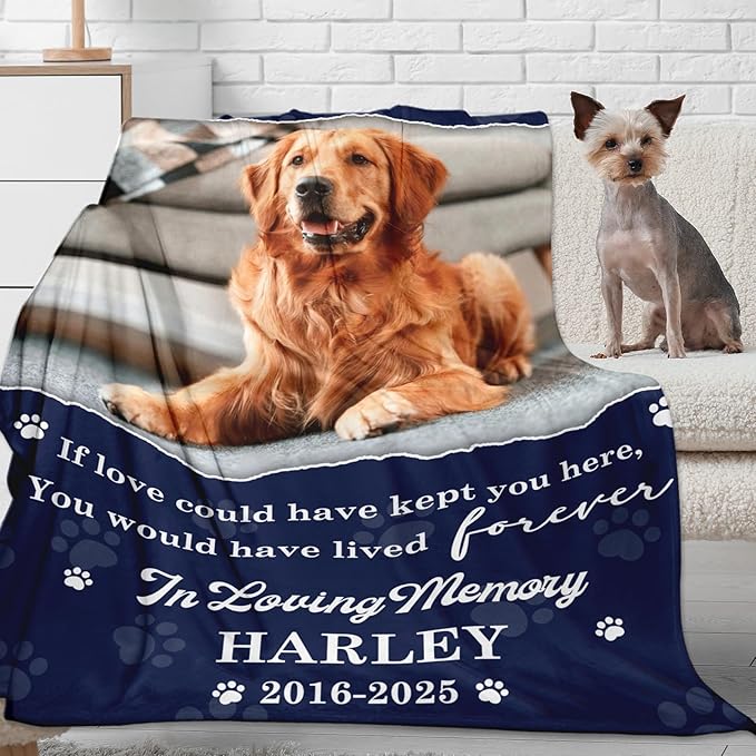 Custom Dog Memorial Blanket, Pet Memorial Gifts for Dogs, Personalized Pet Memorial Blankets, Dogs Bereavement Passing Away Gift, Loss of Pets Sympathy Gift, Customized Dog Blankets, Cat Memory Gifts