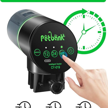 Automatic Fish Feeder for Aquarium - Auto Fish Food Dispenser Rechargeable for Small Large Tank with USB Charger Cable，12/24/48H Interval Esay Set Up (Black, CY-019)