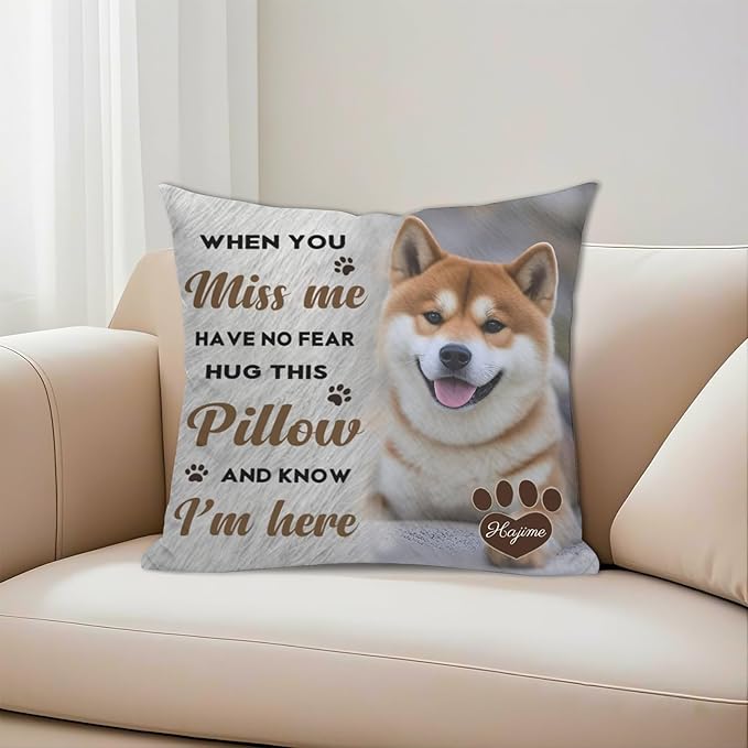 Personalized Pet Memorial Throw Pillow with Picture Dog Memorial Gifts for Dogs Loss of Dog Sympathy Gift Dog Bereavement Remembrance Picture Pillow (Style C)