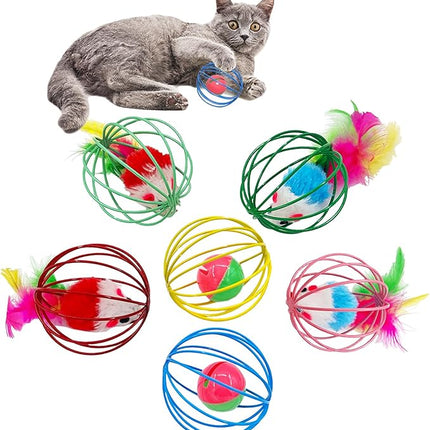 Cat Toys 6 Packs Cat Ball Toys, Metal Cage Balls with Mice & Bells, Cat Toys for Indoor Cats and Kitten, Interactive Cat Toys Cat Bell Balls, Mouse Toys, Kitten Toys Promote Physical Exercise