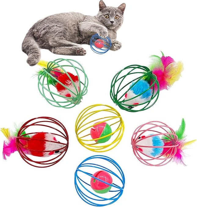 Cat Toys 6 Packs Cat Ball Toys, Metal Cage Balls with Mice & Bells, Cat Toys for Indoor Cats and Kitten, Interactive Cat Toys Cat Bell Balls, Mouse Toys, Kitten Toys Promote Physical Exercise